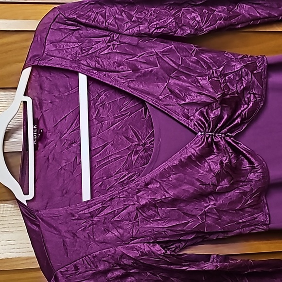 A. Byer Berry Colored Silky Stretch Top with Rhinestone Detailing - Picture 3 of 8